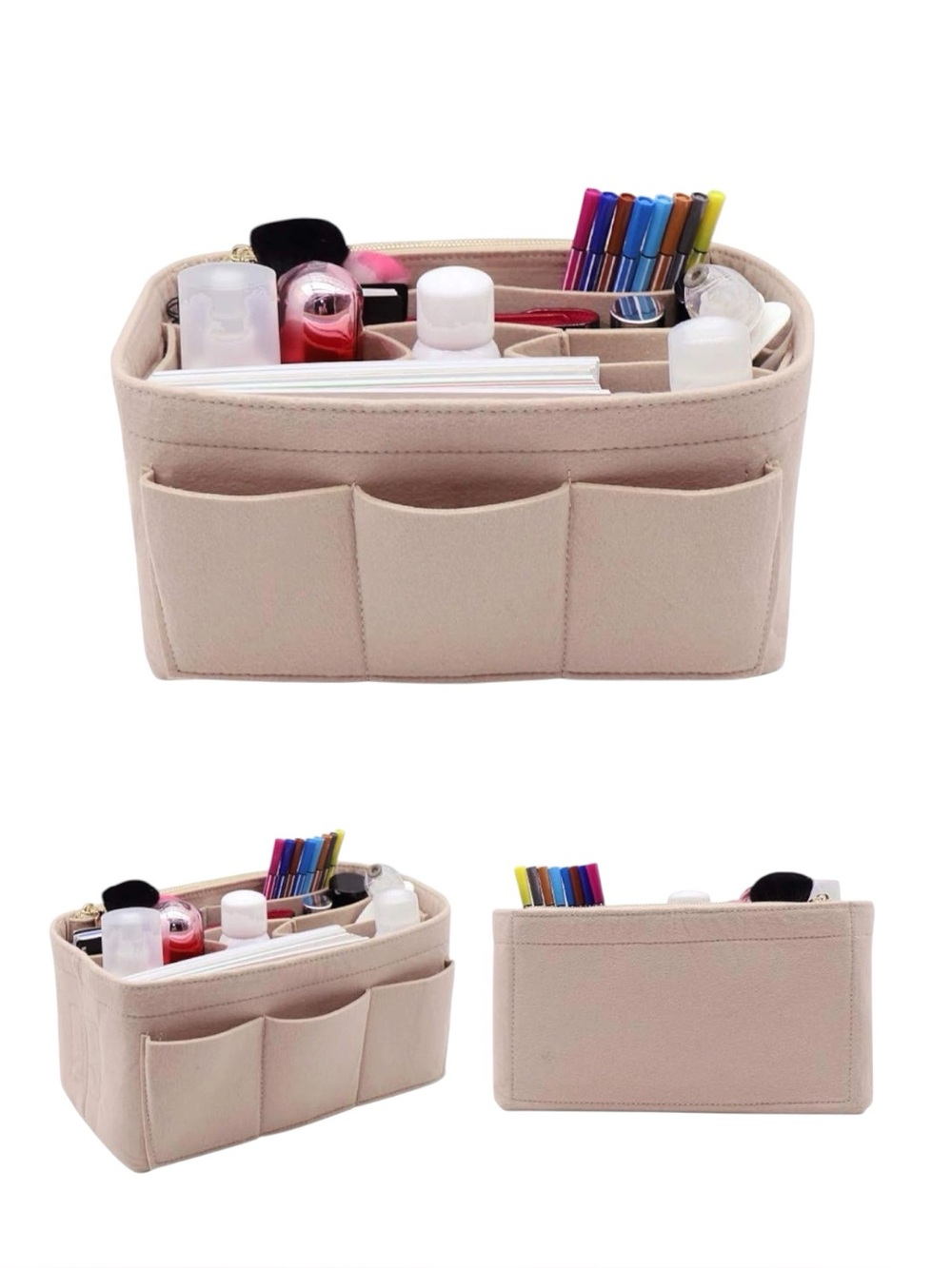 Women's Lexsion Beige Perfect Purse Organizer Insert with Zipper Pocket